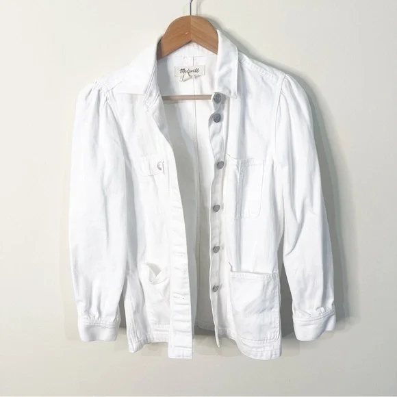 Madewell White Denim Puff-Sleeve Chore Jacket Size XS